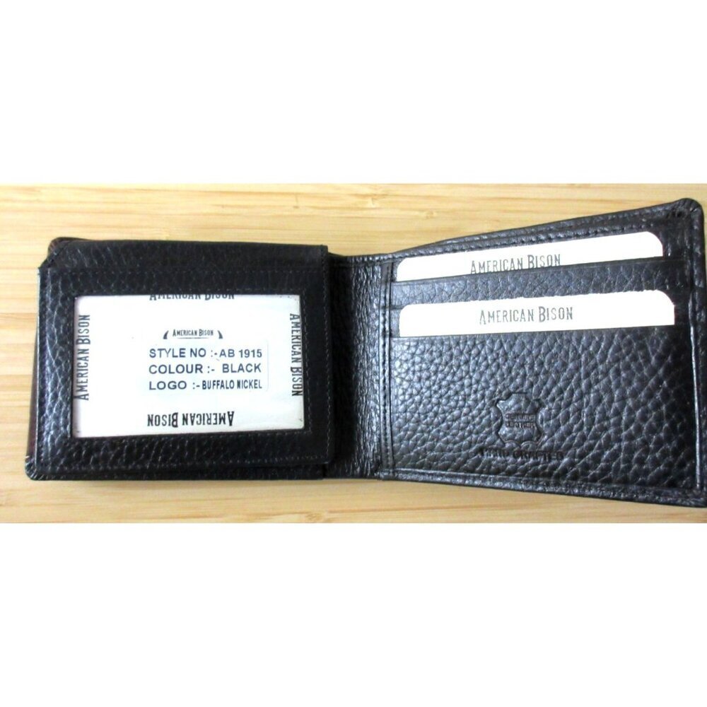 American Bison Buffalo Nickel 2 Tone Rodeo Bifold Leather Wallet Black Brown NEW - Picture 4 of 7